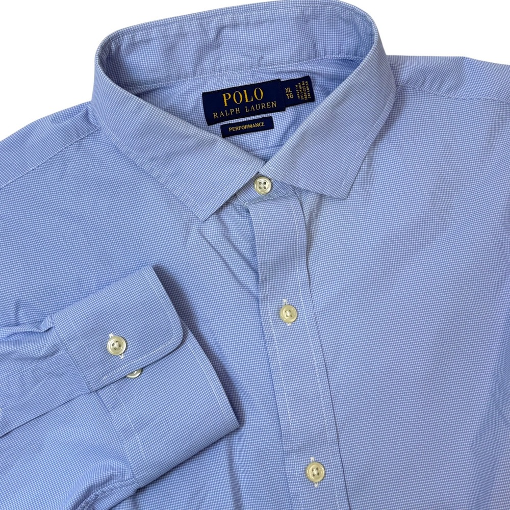 Polo Ralph Lauren Dress Shirt Mens XL Blue Gingham Check Performance Stretch